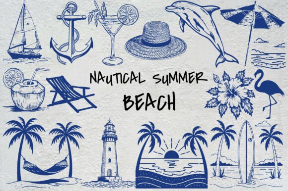 15 Nautical Summer Beach PNG EPS Set: Graphics & Illustrations