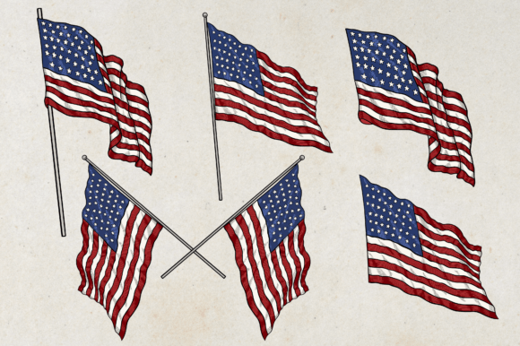 American Flag Clipart Set: Vintage Graphics & Illustrations