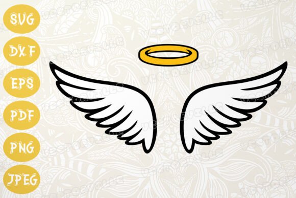Angel Wings with Halo SVG Cricut Craft: Graphics & Illustrations