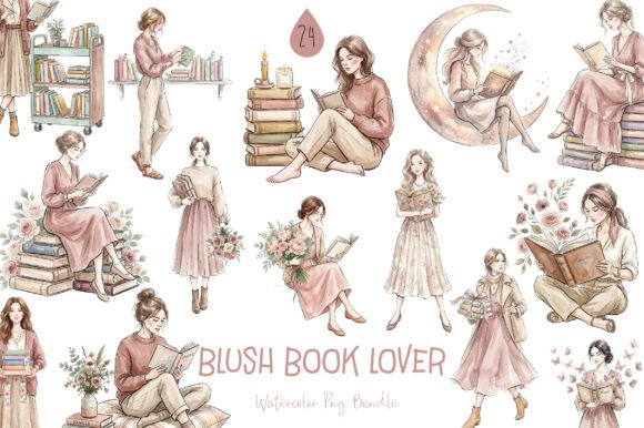 Blush Book Lover Clipart Bundle: Graphics & Illustrations for Crafters