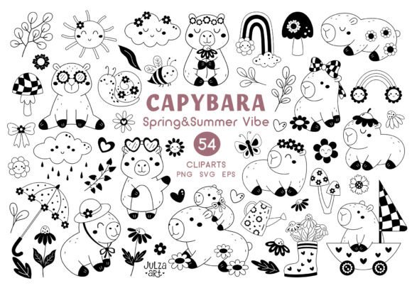 Capybara Clipart Spring Summer SVG PNG: Graphics & Illustrations