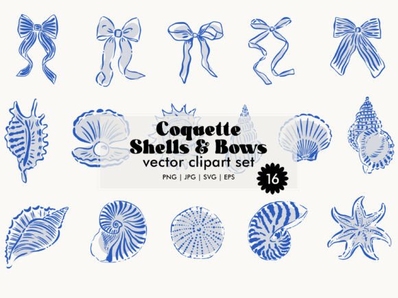 Coquette Shells and Bows Summer Set: Graphics & Illustrations