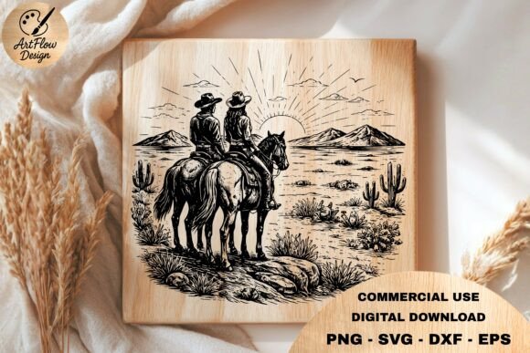 Cowgirl Horse Desert SVG: Western Illustrations & Graphics