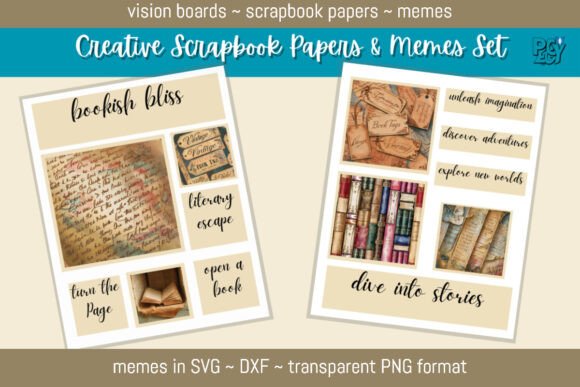 Creative Scrapbook Papers Memes Set: Graphics & Illustrations