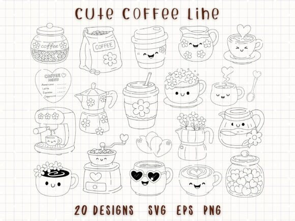 Cute Coffee Doodle Hand Drawn Coffee Cup Graphics