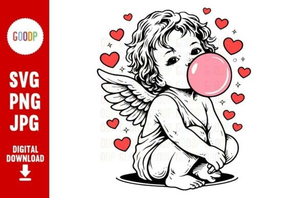 Cute Cupid Bubblegum Valentine PNG: Graphics & Illustrations