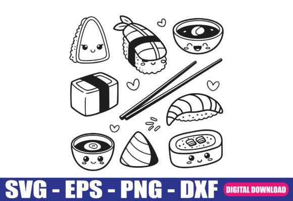 Cute Kawaii Sushi and Chopsticks SVG Graphics