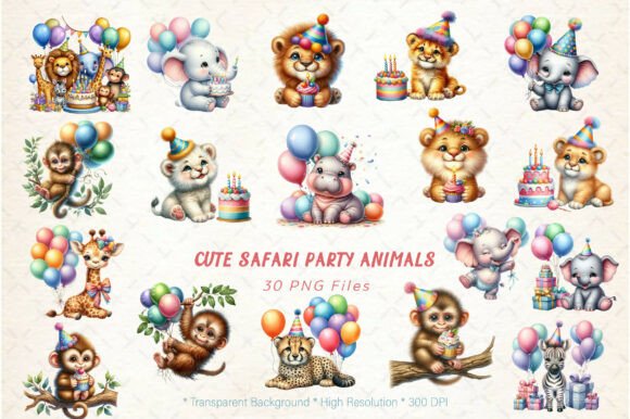 Cute Safari Party Animals Clipart Bundle