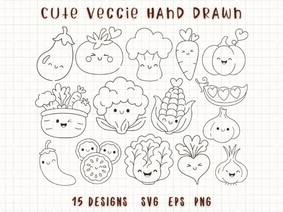 Cute Vegetable Veggie SVG Healthy Food Graphics & Illustrations