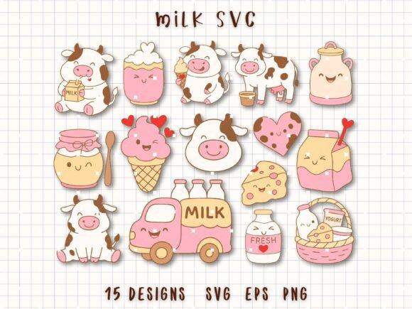 Farm Milk SVG Cute Cow Clipart: Graphics & Illustrations for Handmade Brands