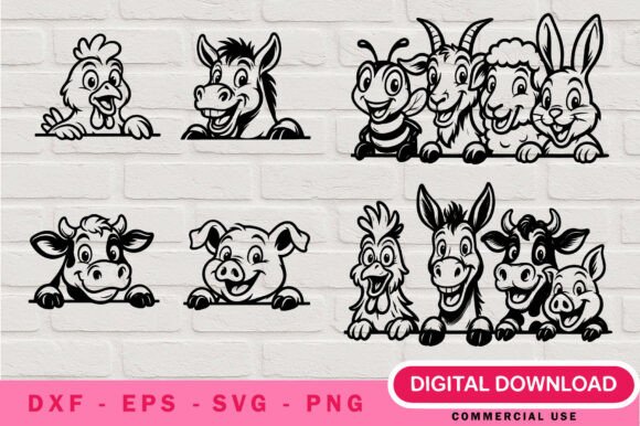 Funny Farm Animals Peeking SVG Bundle: Graphics & Illustrations