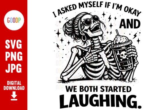 Funny Skeleton Coffee Laughing Ink PNG: Graphics & Illustrations for Bold Editorial Use