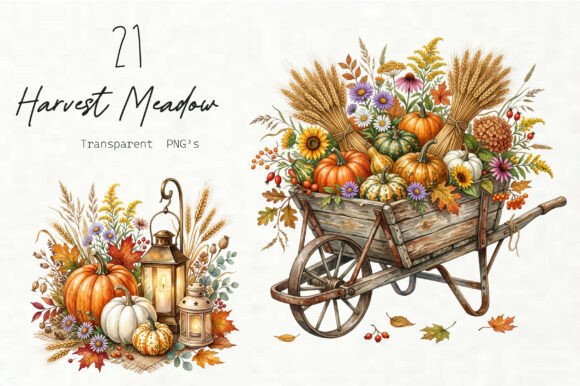 Harvest Meadow Watercolor Clipart: Graphics & Illustrations for Editorial Warmth
