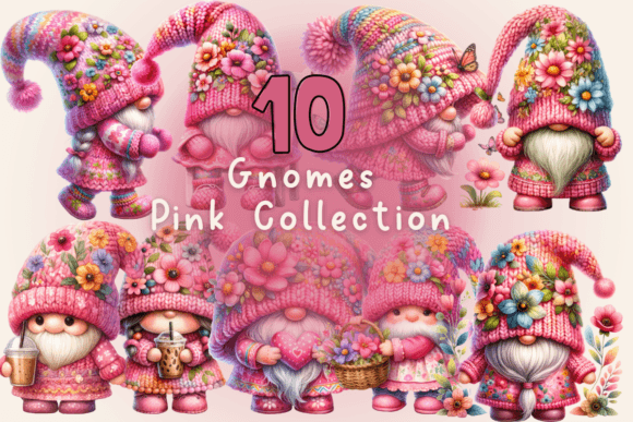 Pink Gnome Clipart Watercolor Gnomes: Illustrations & Graphics for Local Branding