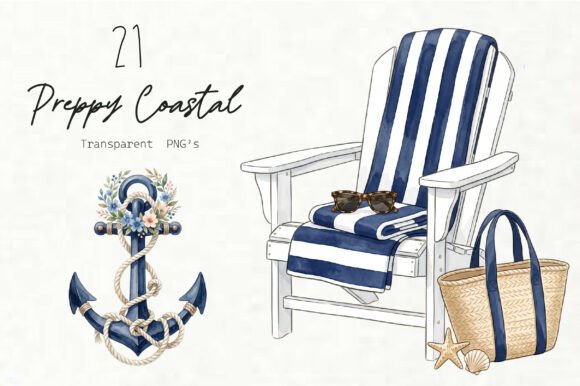 Preppy Coastal Clipart PNG Collection: Graphics & Illustrations