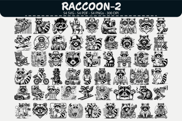 Raccoon Vector Bundle – 54 Designs: Graphics & Illustrations