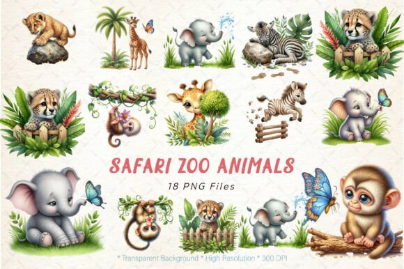 Safari Zoo Animals Clipart Bundle: Graphics & Illustrations for Playful Branding