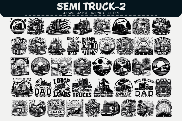 Semi Truck Vector Pack – 42 Graphics & Illustrations