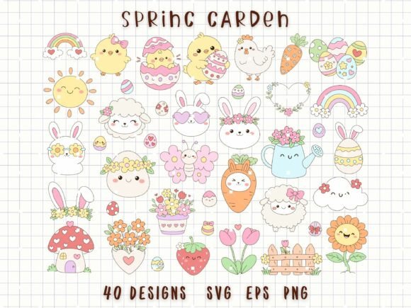 Spring Clipart Cute Garden SVG: Graphics & Illustrations