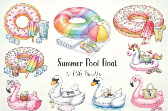 Summer Pool Float Clipart Bundle: Graphics & Illustrations