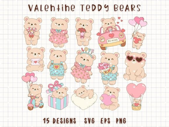 Valentine Teddy Bear SVG Love Bear PNG Graphics
