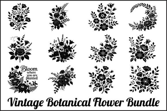 Vintage Botanical Flower SVG Set: Graphics & Illustrations