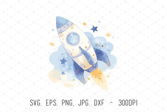 Watercolor Rocket Baby Boy Shower SVG Graphics