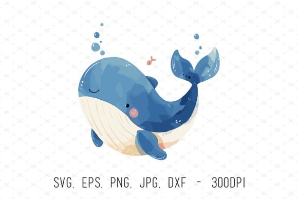 Whale Watercolor Baby Shower Clipart SVG: Graphics & Illustrations