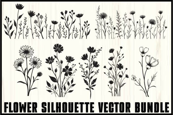 Wild Flower Silhouette Vector Set: Graphics & Illustrations for Handmade Craft