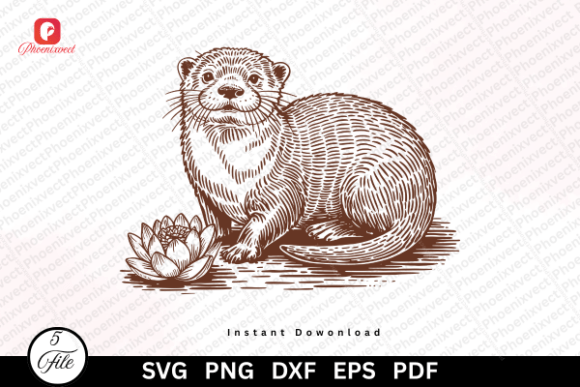 Woodland River Hand Drawn Otter SVG: Graphics & Illustrations